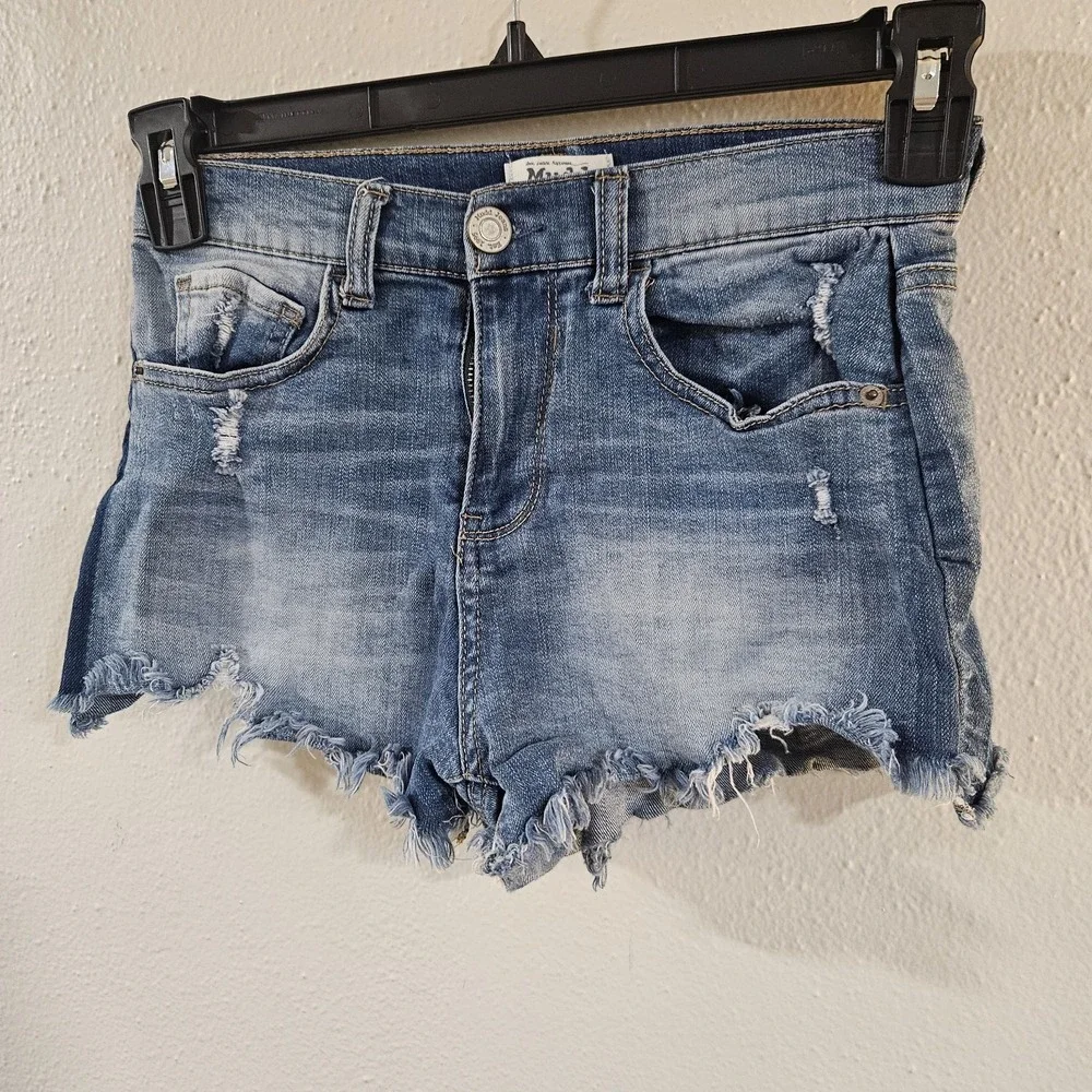 Mudd‎ Jeans Distressed Frayed Denim Jean Shorts Cutoffs Blue Wash Size 5